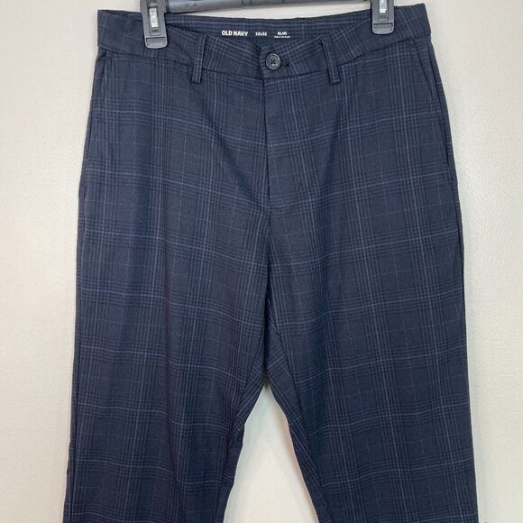 Old Navy Pants 32x32 Blue Plaid Slim Leg Built-In Flex Men's - Picture 2 of 11
